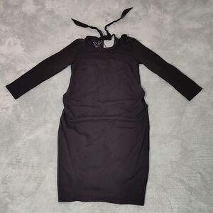 H&M Maternity Black Long Sleeve Halter Sheath Dress Embroidery Detail